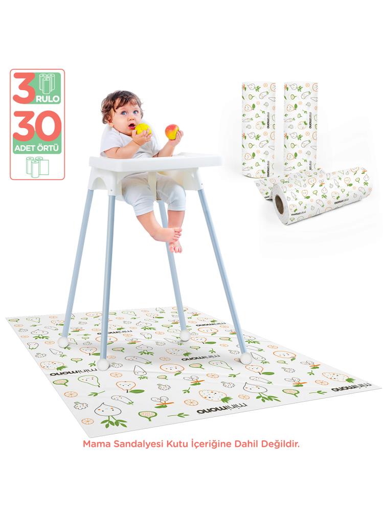 Minimono 3'Lü Desen Mama Sandalyesi Altı Ve Aktivite Örtüsü - Turuncu