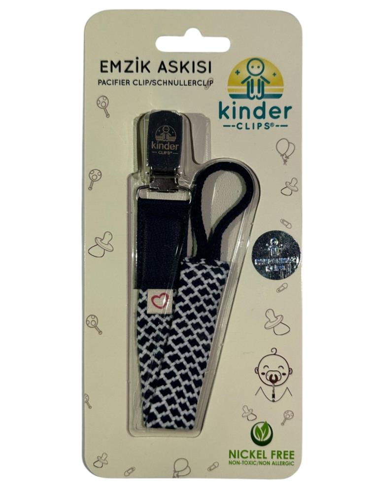 Kinder Clips Dokuma Emzik Askısı Paslanmaz Klips - Lacivert