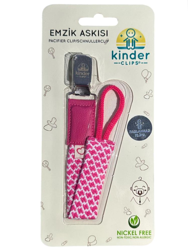 Kinder Clips Dokuma Emzik Askısı Paslanmaz Klips - Pembe
