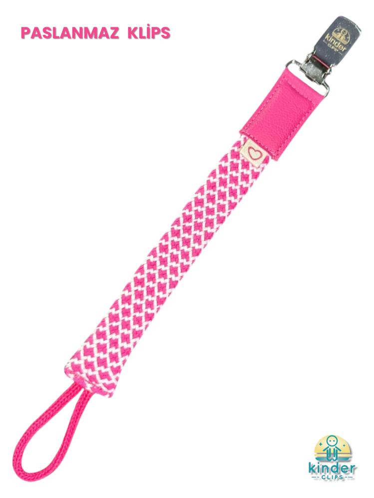 Kinder Clips Dokuma Emzik Askısı Paslanmaz Klips - Pembe