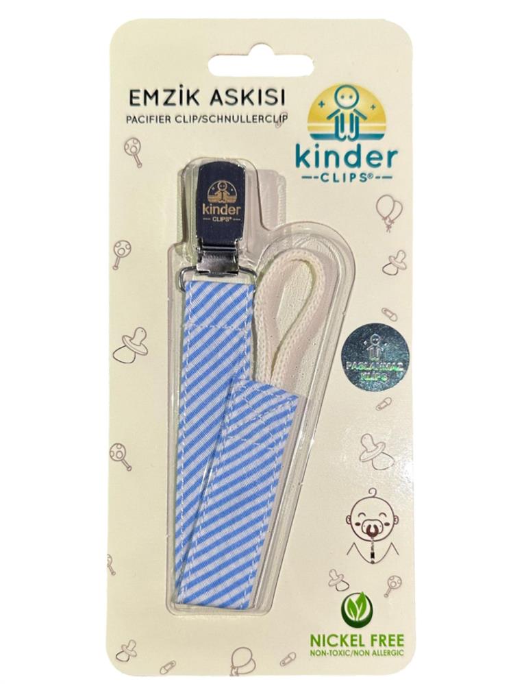 Kinder Clips Çizgili Emzik Askısı - Mavi