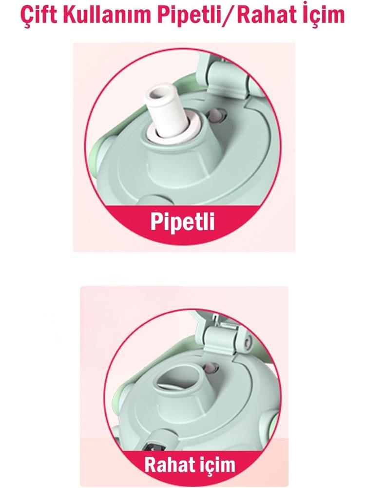 Vagonlife Taşıma Askılı Pipetli Çocuk Su Matarası 1000 ml - Yeşil