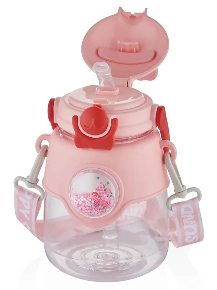 Vagonlife Taşıma Askılı Pipetli Çocuk Su Matarası 1250 ml - Pembe