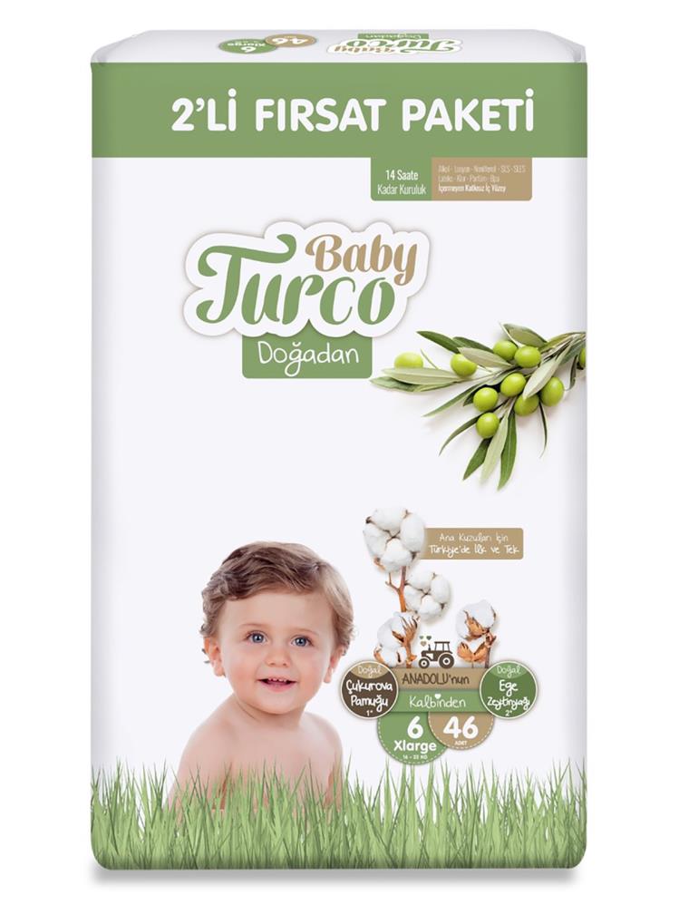 Baby Turco Doğadan Bebek Bezi Fırsat Paketi Bebek Bezi 6 Xlarge Numara 46 Adet