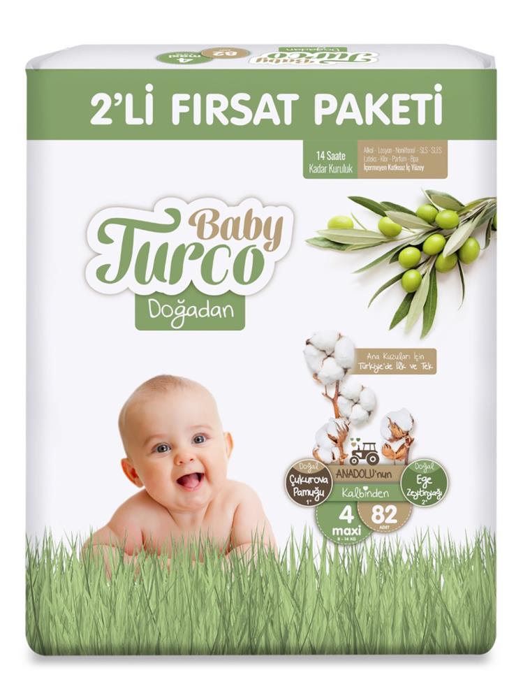 Baby Turco Doğadan Bebek Bezi Fırsat Paketi 4 Maxi Numara 82 Adet