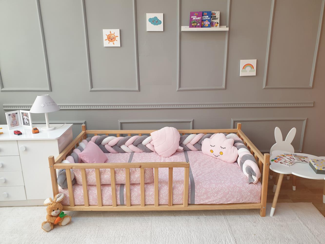 Yuar Baby Kadife 5 li Mısır Örgü Montessori Yaprak Uyku Seti - Pembe