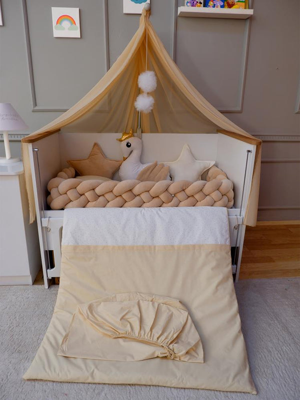 Yuar Baby Kadife 4 lü Örgü Beşik Uyku Seti Kuğu Modeli - Kahverengi