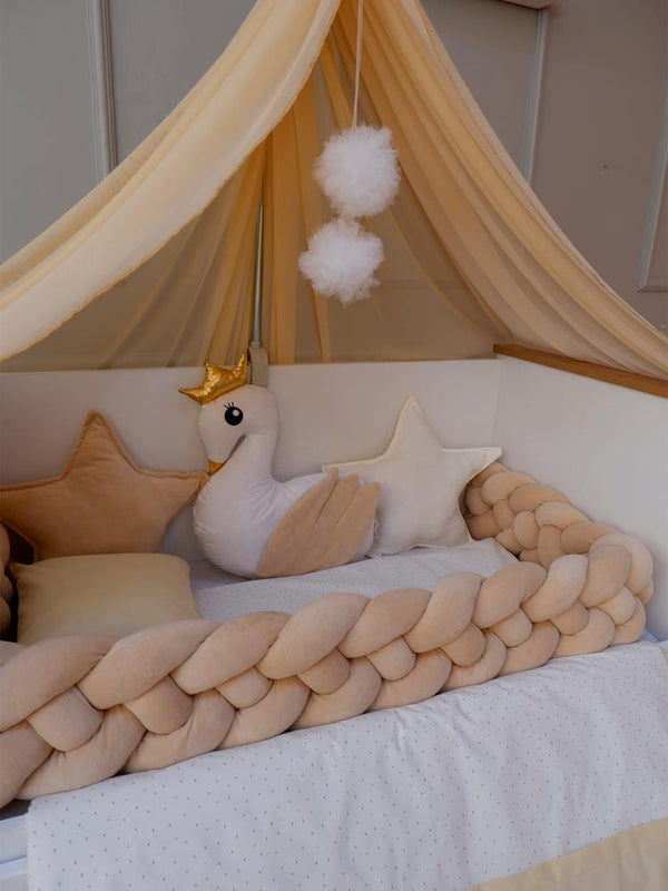 Yuar Baby Kadife 4 lü Örgü Beşik Uyku Seti Kuğu Modeli - Kahverengi