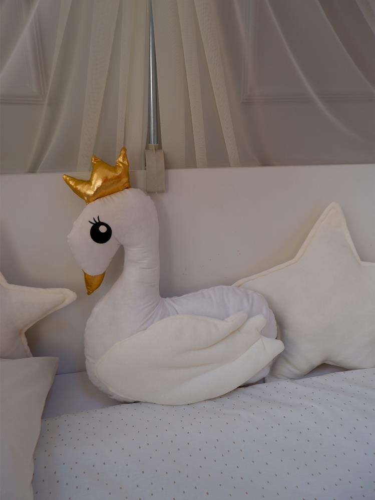 Yuar Baby Kadife 4 lü Örgü Beşik Uyku Seti Kuğu Modeli - Bej