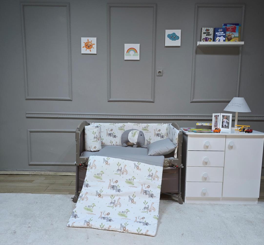 Yuar Baby Oyun Parkı Yan Duvarlı Uyku Seti - Gri