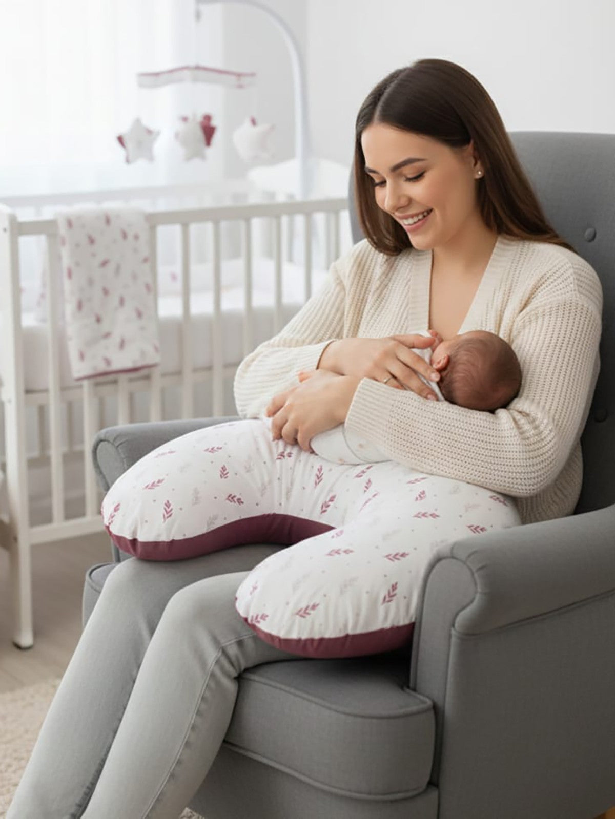Yuar Baby Leaf Desenli Emzirme Minderi - Lila