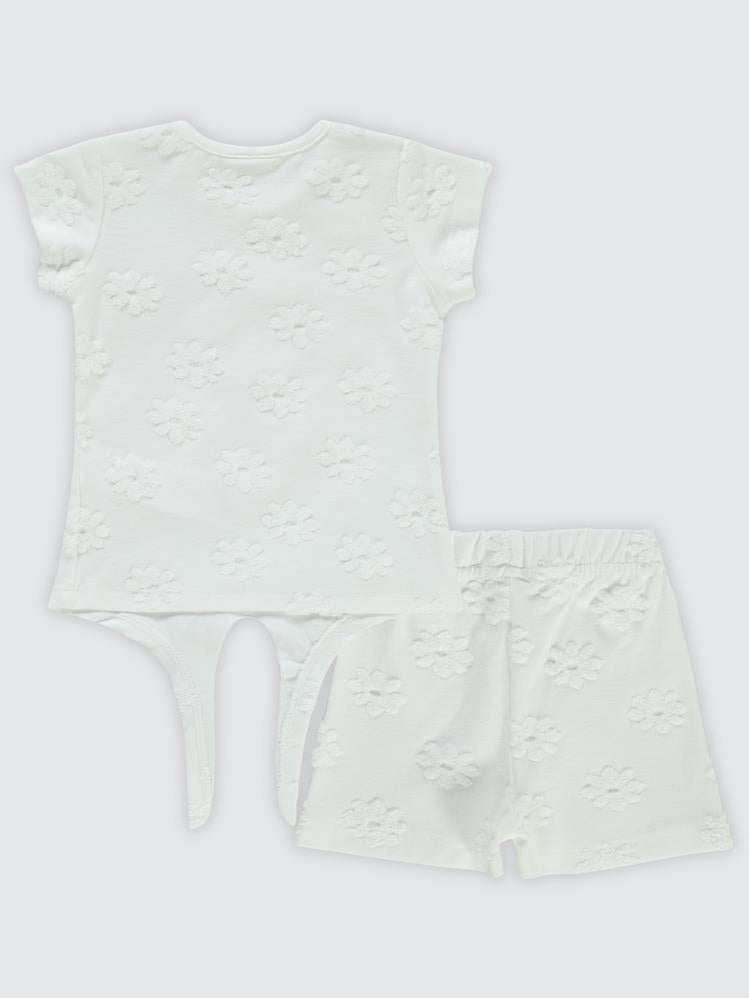 Civil Baby Papatya Kabartmalı Şortlu 6-18 Ay Takım - Ekru