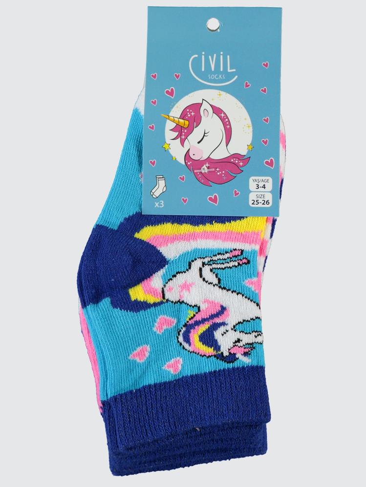 Civil Socks Unicorn 3'lü 2-12 Yaş Kız Soket Çorap