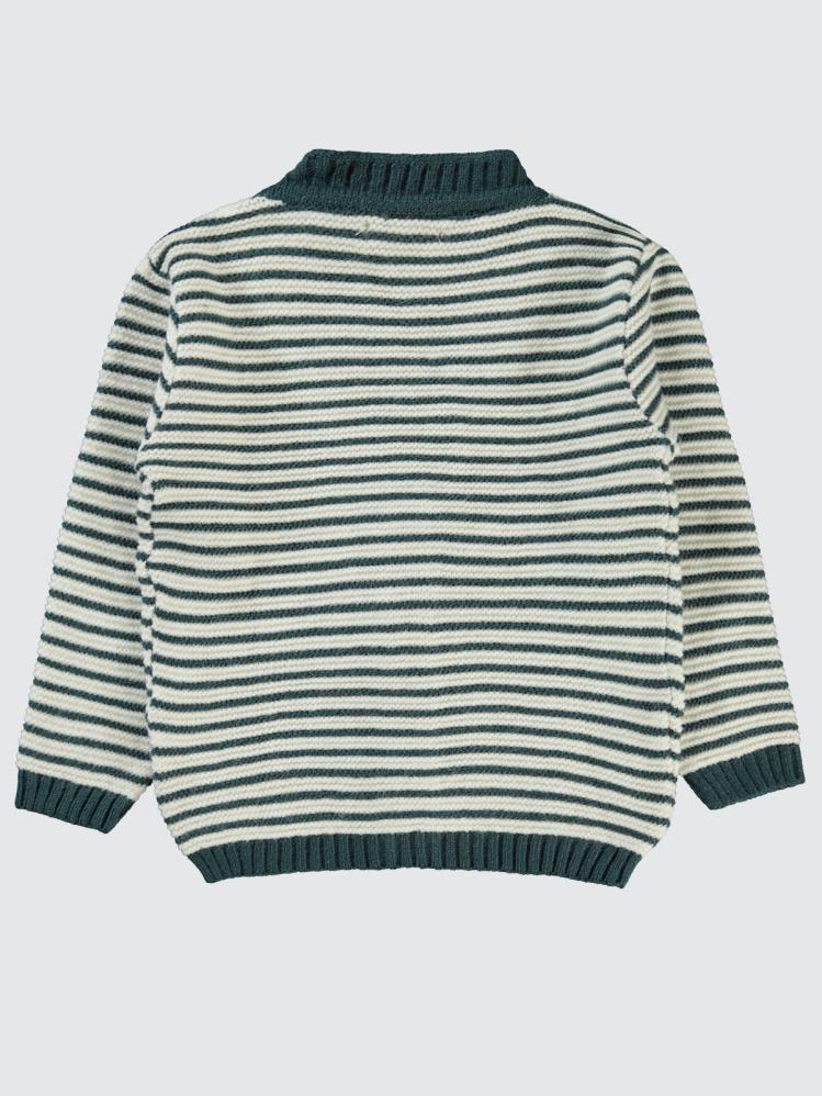Civil Boys V Yaka Düğmeli Çizgili 2-5 Yaş Hırka - Yeşil