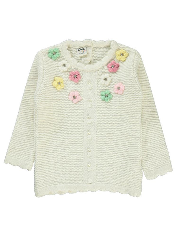 Civil Baby Links Örgü El İşi Çiçekli 6-18 Ay Kazak - Ekru