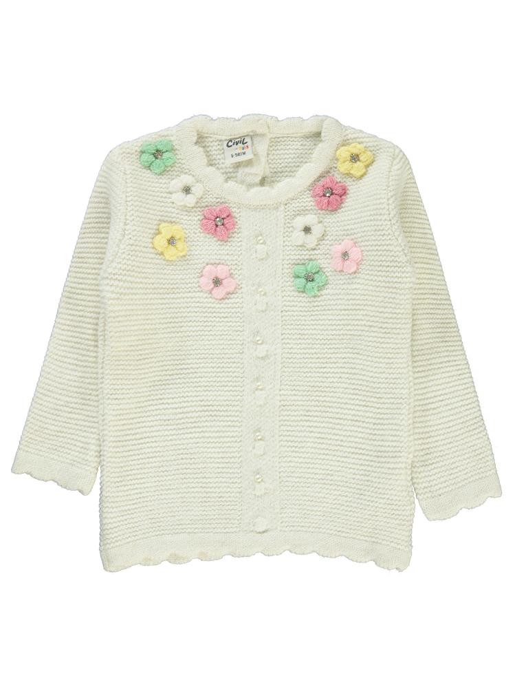 Civil Baby Links Örgü El İşi Çiçekli 6-18 Ay Kazak - Ekru