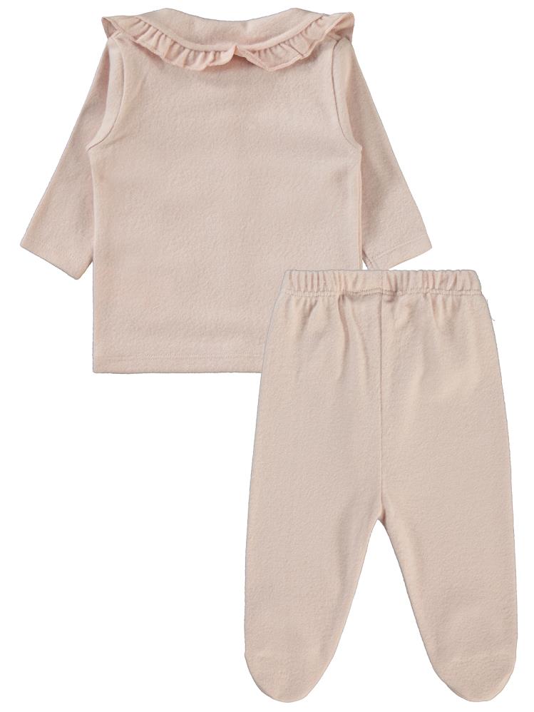 Civil Baby Çiçek Nakışlı 1-6 Ay Pijama Takımı - Pudra