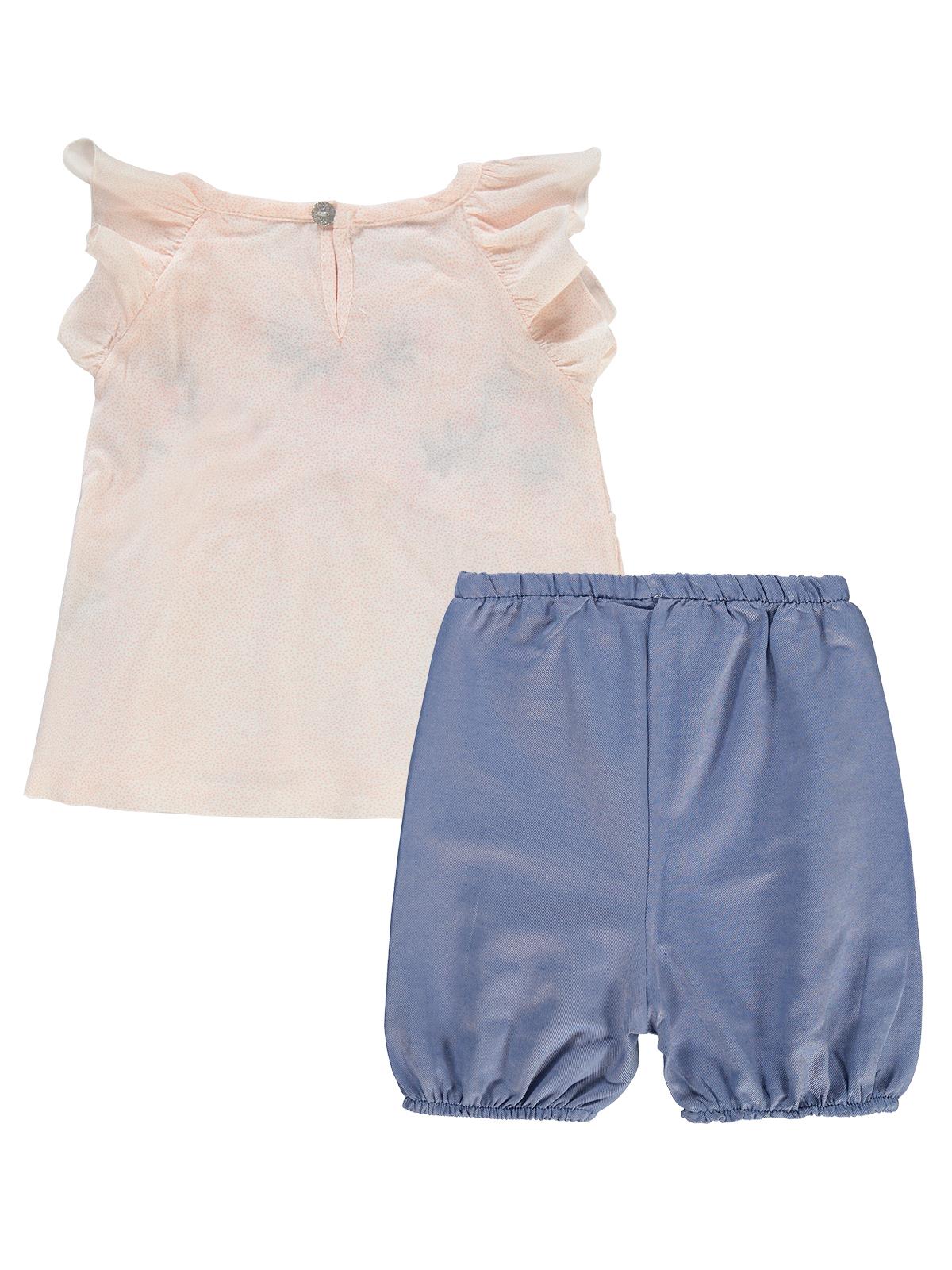 Kumru Çiçek Nakışlı Örgü Fiyonklu 6-18 Ay Takım - Pudra