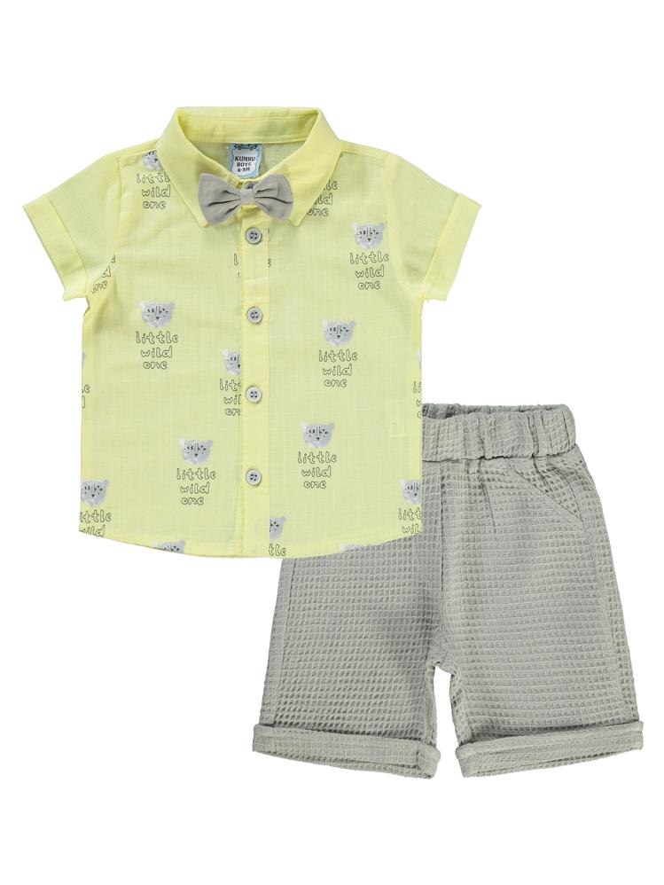 Kumru Little Wild One Baskılı Papyonlu 6-18 Ay Takım - Sarı