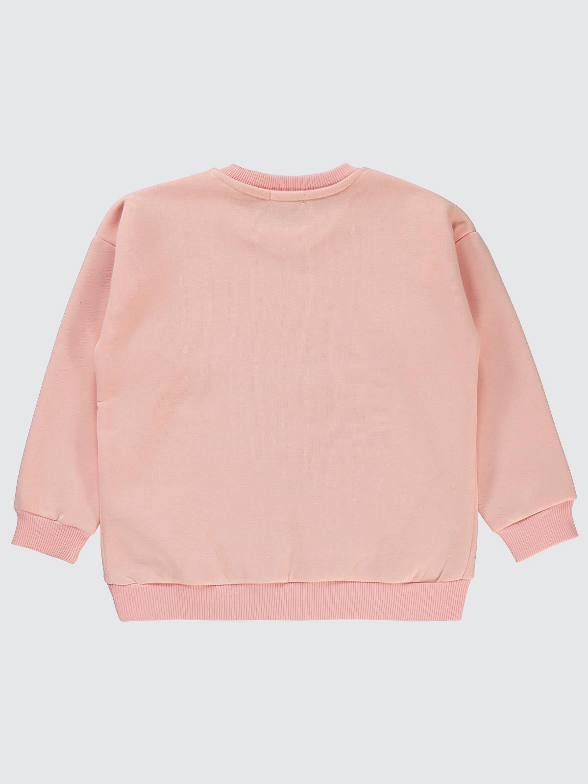 Civil Kız Çocuk Pullu Baykuş Baskılı Sweatshirt | 3 İp Uzun Kol | Okul Kreş ve Günlük Kullanım - Pudra