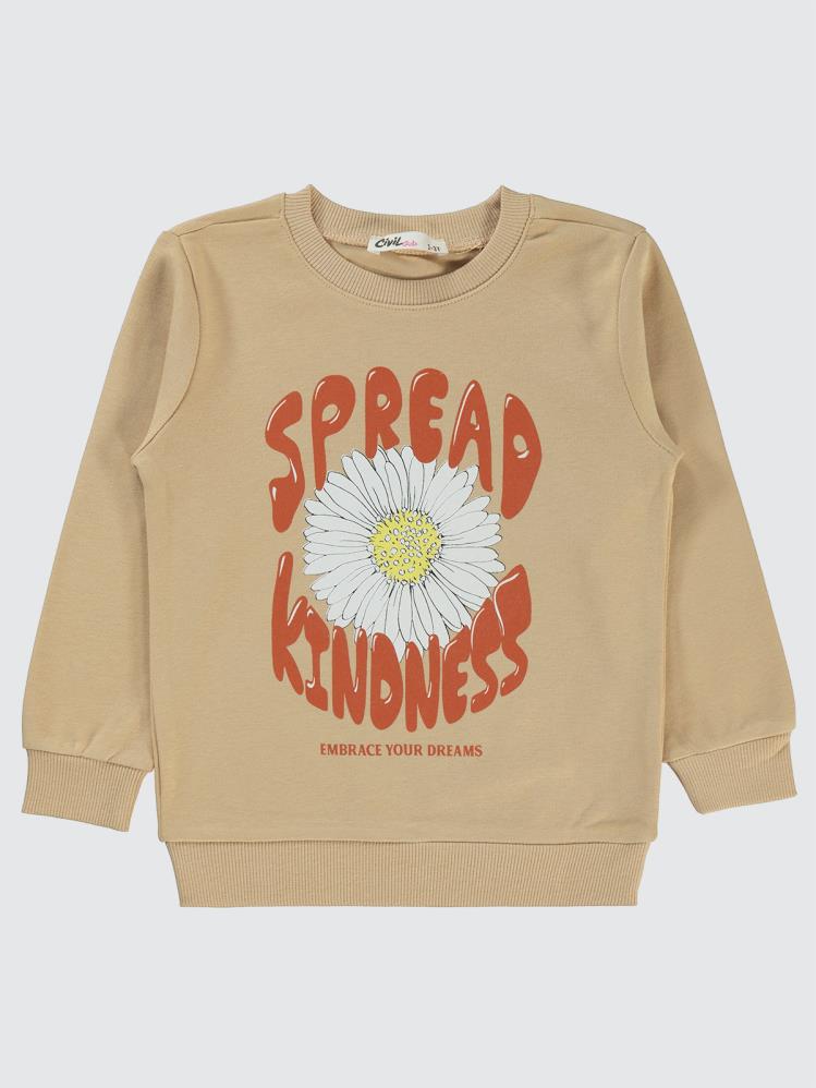 Civil Girls Papatya Baskılı 2-5 Yaş Sweatshirt - Bej