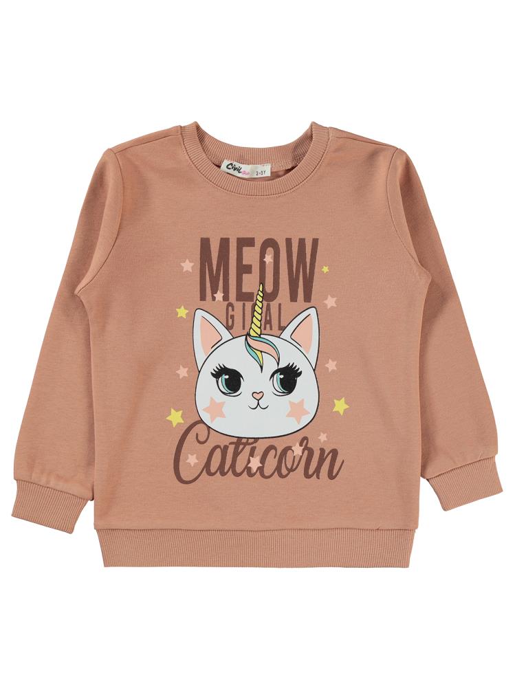 Civil Girls Caticorn Baskılı 2-5 Yaş Sweatshirt - İtalyan Kili