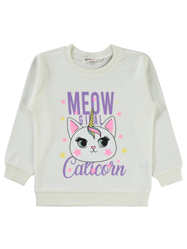 Civil Girls Caticorn Baskılı 2-5 Yaş Sweatshirt - Ekru