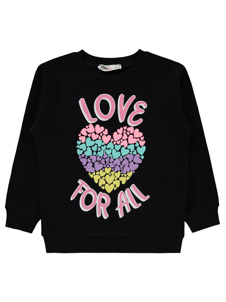 Civil Girls Love For All Baskılı 2-5 Yaş Sweatshirt - Siyah
