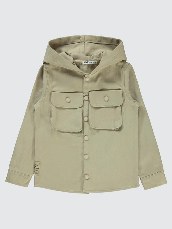 Civil Boys Çift Çepli Armalı Kapşonlu 10-13 Yaş Gömlek - Bej