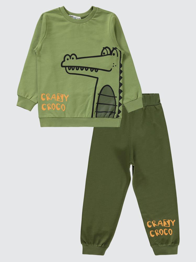 Civil Boys Crazy Croco Baskılı 2-5 Yaş Eşofman Takımı - Haki