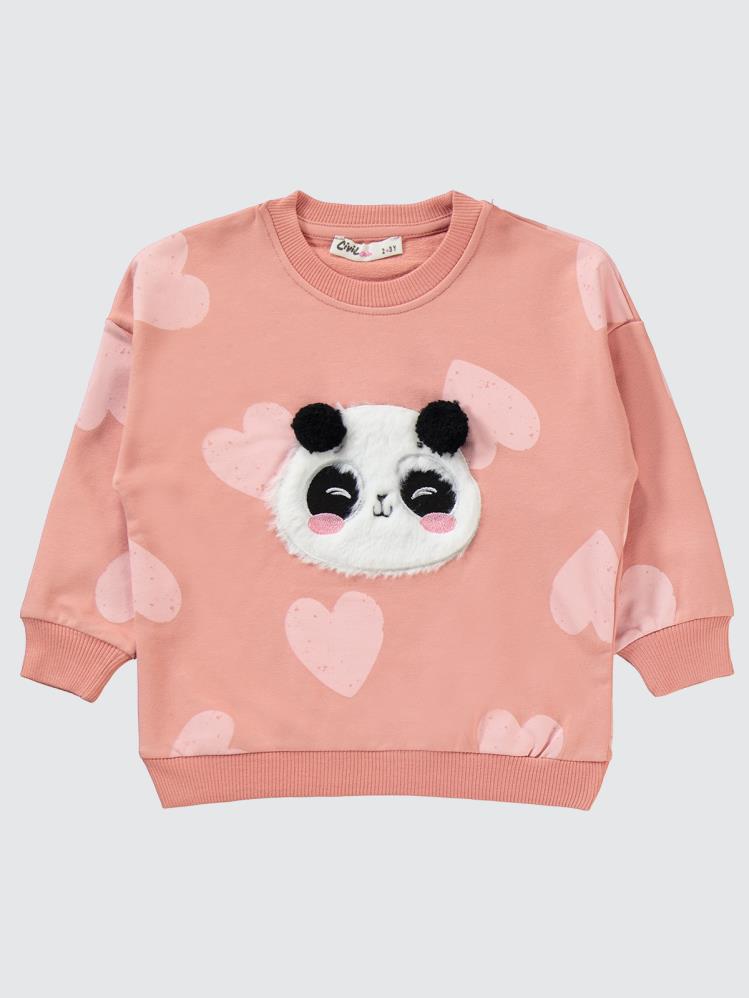 Civil Girls Panda Nakışlı 2-5 Yaş Eşofman Takımı - Turuncu