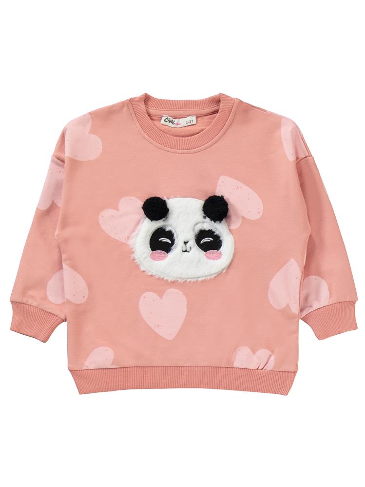 Civil Girls Panda Nakışlı 2-5 Yaş Eşofman Takımı - Turuncu