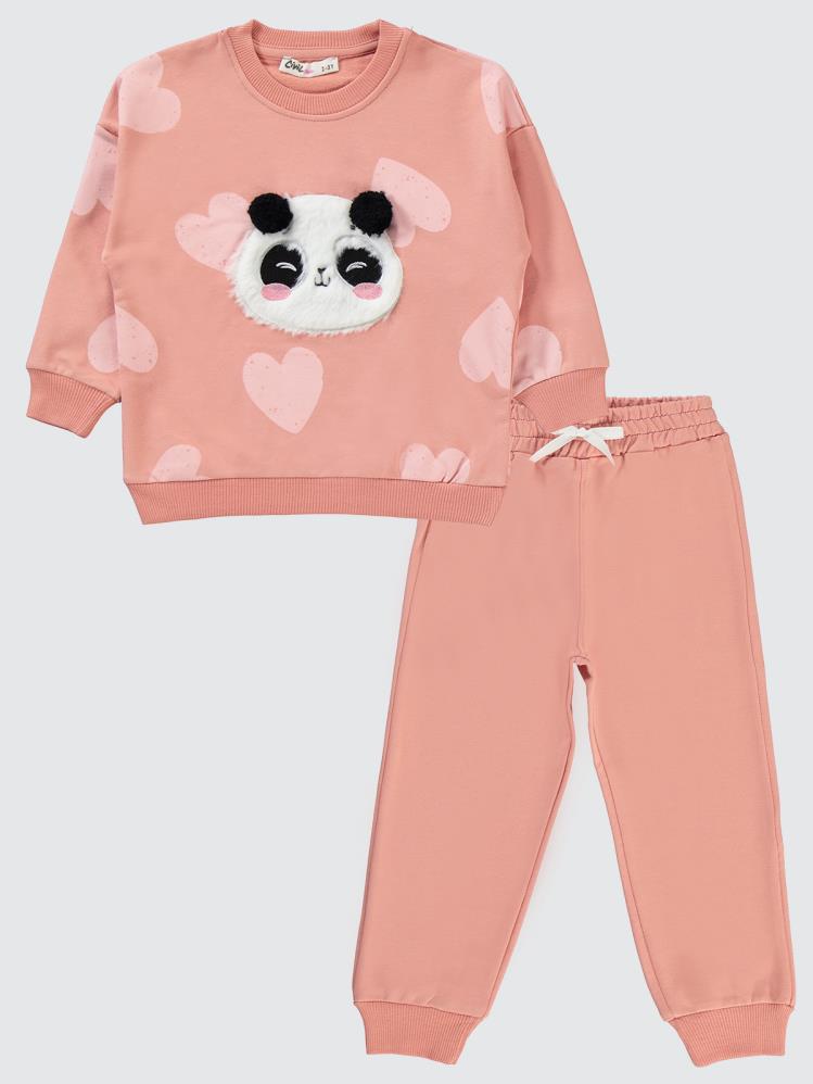 Civil Girls Panda Nakışlı 2-5 Yaş Eşofman Takımı - Turuncu