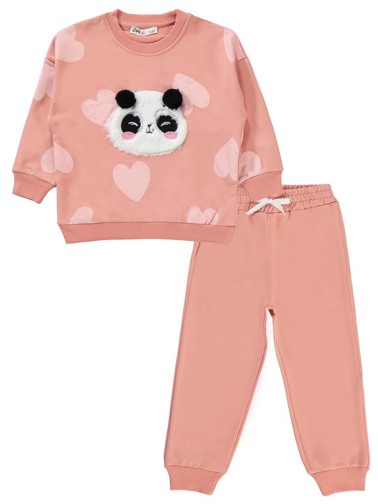 Civil Girls Panda Nakışlı 2-5 Yaş Eşofman Takımı - Turuncu
