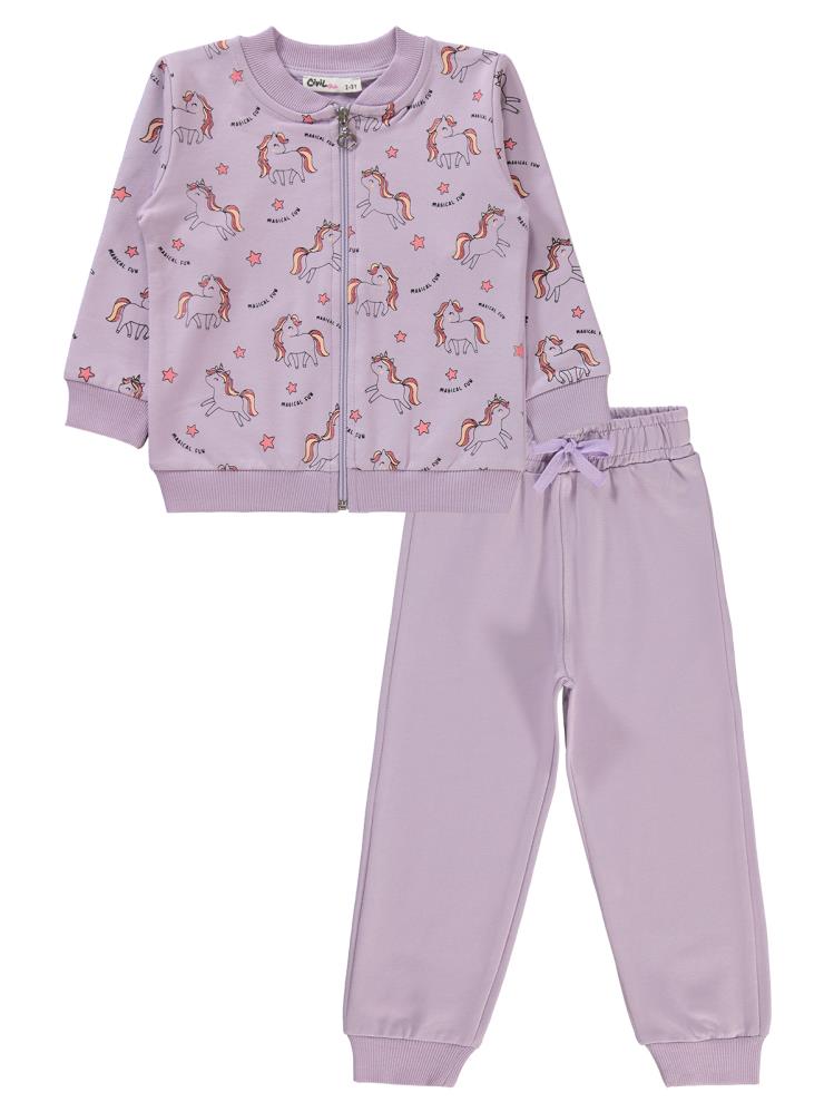 Civil Girls Simli Unicorn Baskılı 2-5 Yaş Eşofman Takımı - Lila