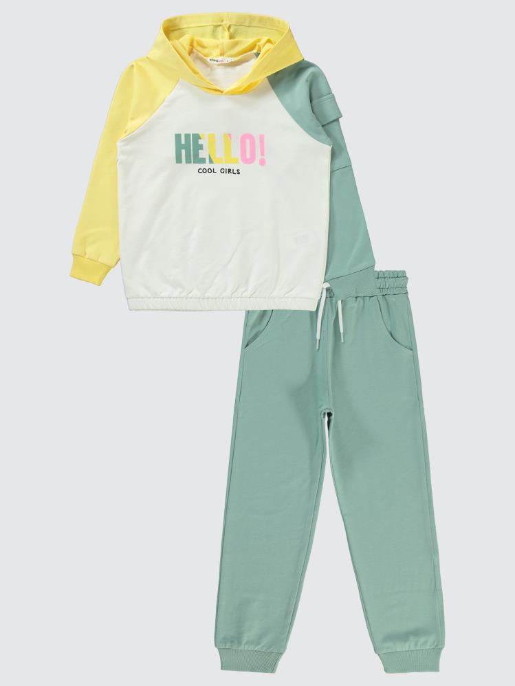 Civil Girls Hello Baskılı 6-9 Yaş Eşofman Takımı - Yeşil