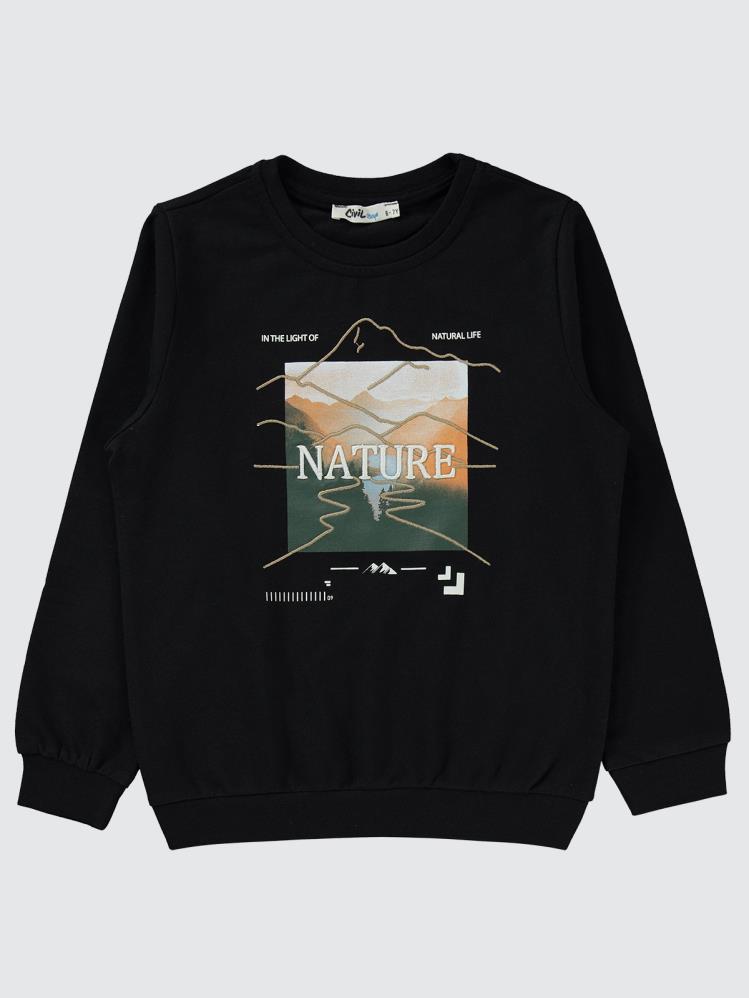 Civil Boys Nature baskılı 6-9 Yaş Sweatshirt - Siyah