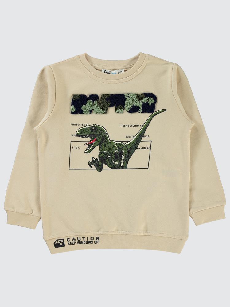 Civil Boys Raptor Dinazor Baskılı 2-5 Yaş Sweatshirt - Gri