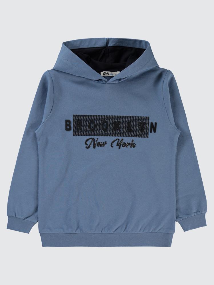 Civil Boys Brooklyn Baskılı Kapşonlu 10-13 Yaş Sweatshirt - Mavi