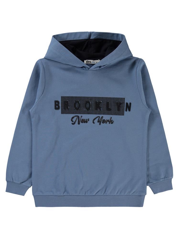 Civil Boys Brooklyn Baskılı Kapşonlu 10-13 Yaş Sweatshirt - Mavi