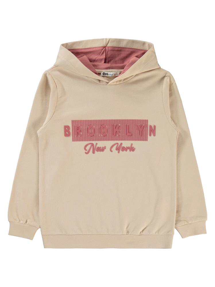 Civil Boys Brooklyn Baskılı Kapşonlu 10-13 Yaş Sweatshirt - Bej
