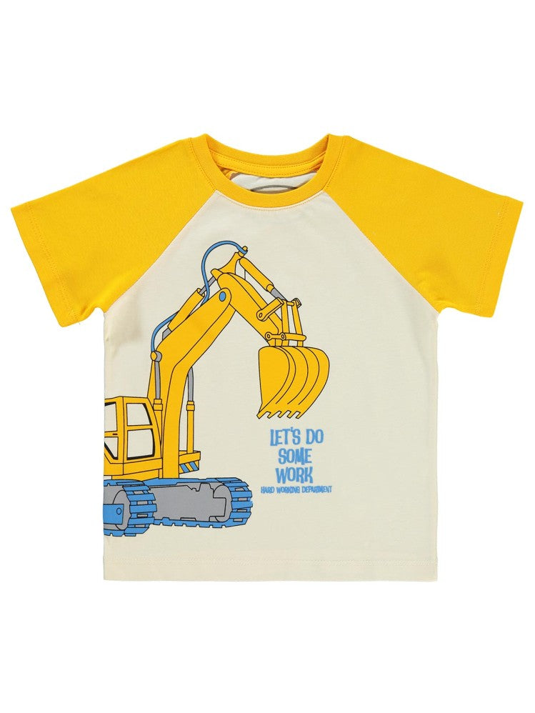 Civil Boys Dozer Baskılı Reglan Kol 2-5 Yaş Tişört - Hardal