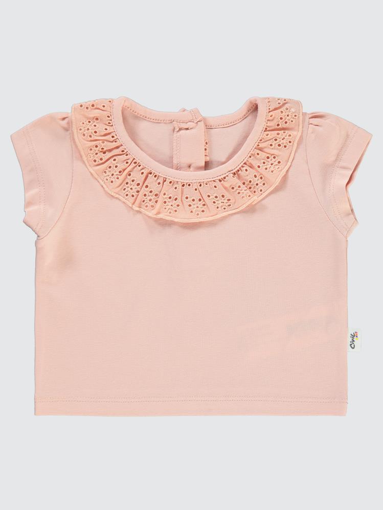 Civil Baby Yaka Brodeli 6-18 Ay Tişört - Pudra