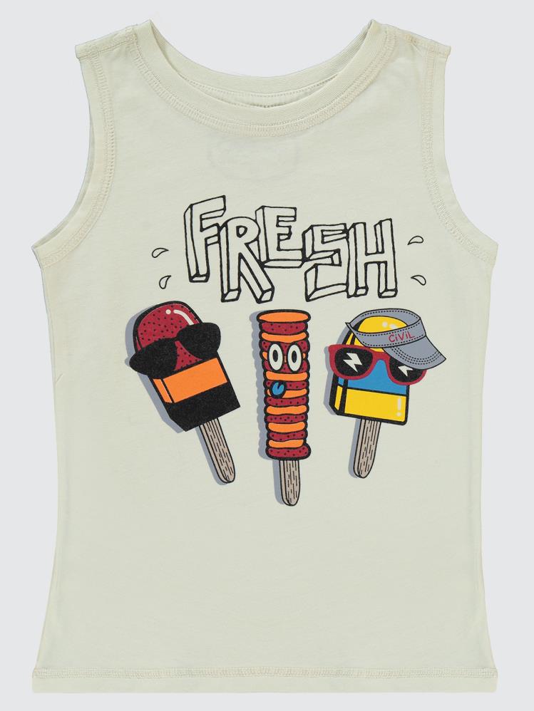 Civil Boys Fresh Baskılı Şortlu 2-5 Yaş Takım - Fil Dişi