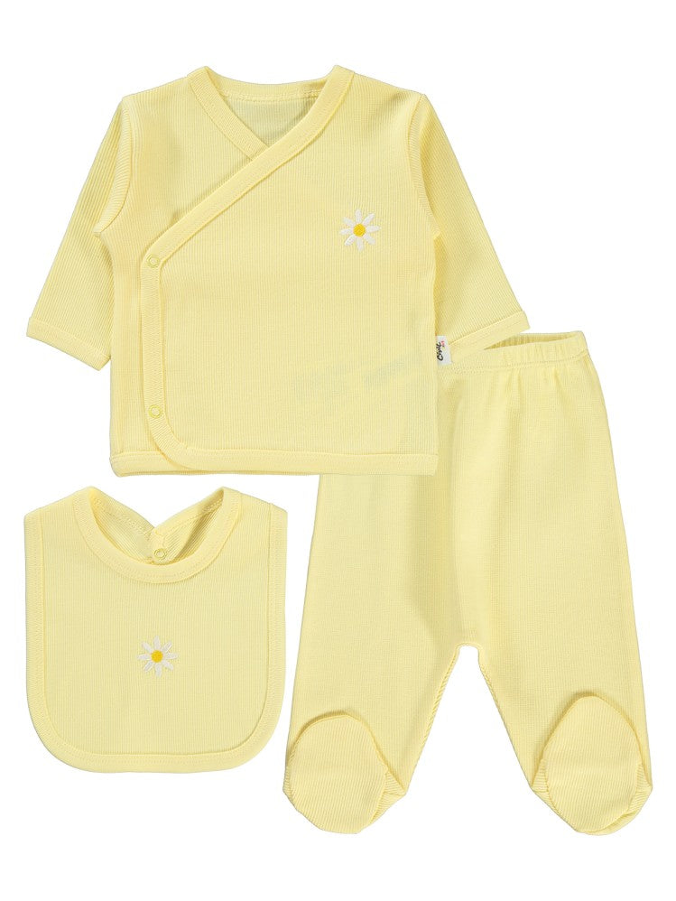 Civil Baby Papatya Nakışlı 0-1 Ay Zıbın Takımları - Sarı