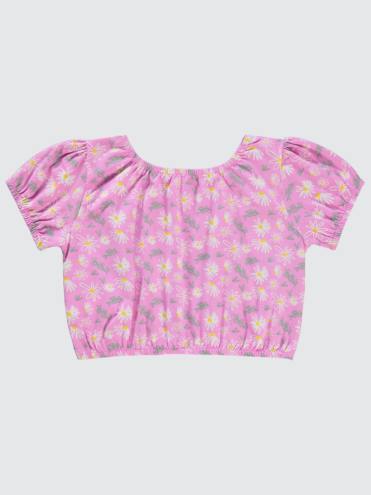 Civil Girls Lastikli Papatya Empirme Crop 6-9 Yaş Tişört - Pembe