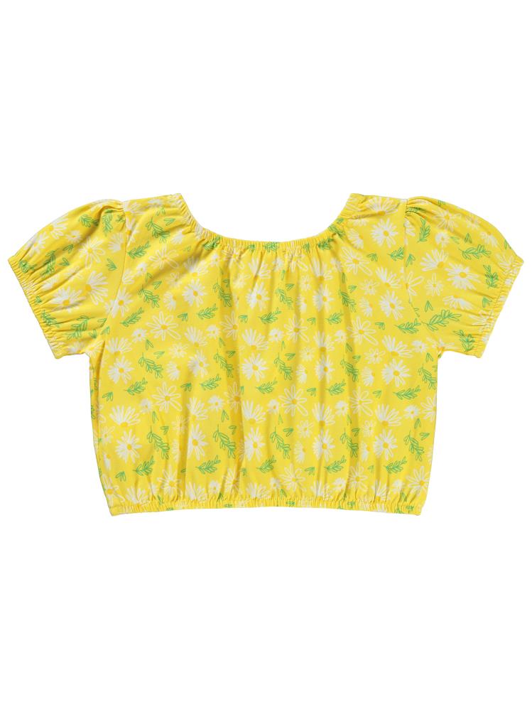 G739 Civil Girls Lastikli Papatya Empirme Crop 6-9 Yaş Tişört - Sarı