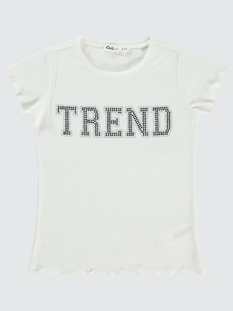 Civil Girls Derby Ribana Trend Taş İşlemeli 6-9 Yaş Tişört - Beyaz