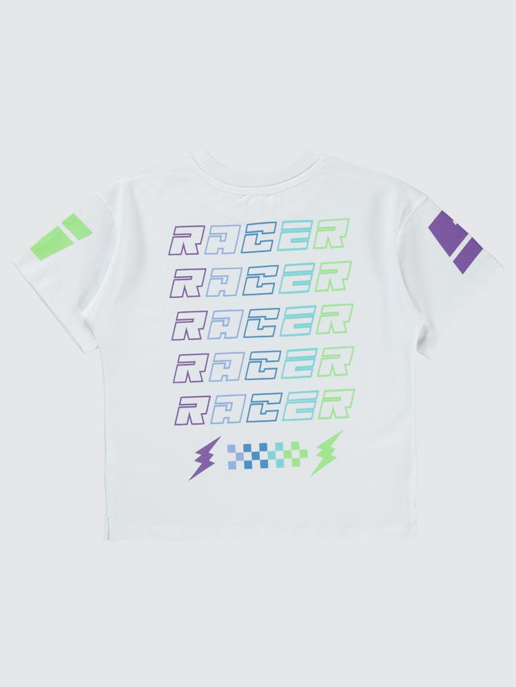 Civil Boys Racing Baskılı Oversize 6-9 Yaş Tişört - Beyaz