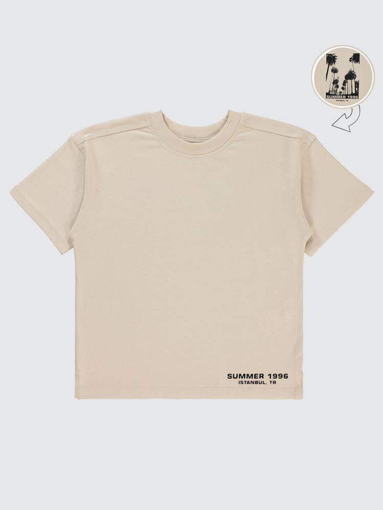 Civil Boys Summer Baskılı Oversıze 6-9 Yaş Tişört - Bej